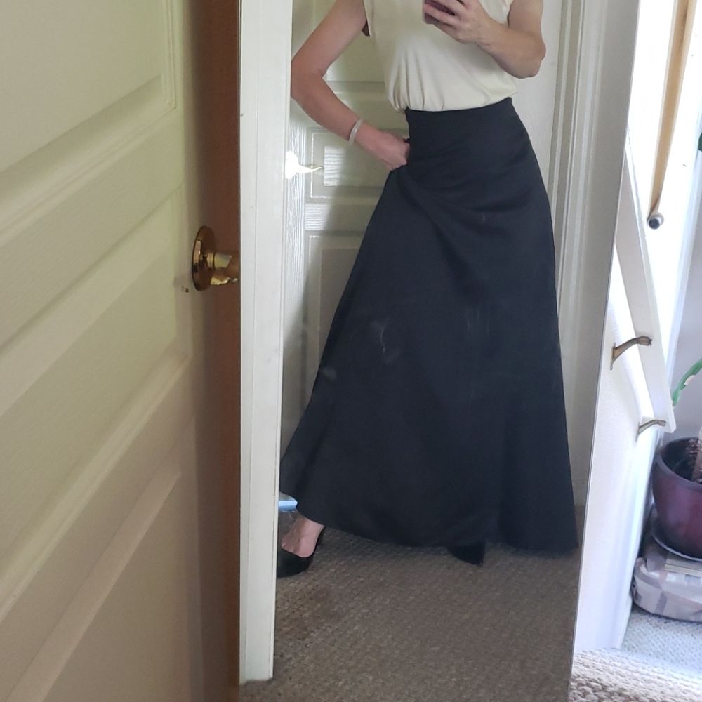 Full length black satin A line skirt